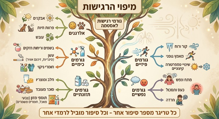 תרשים ענפים של טריגרים לאסטמה - גישת הטיפול ההומאופתי לאסטמה.