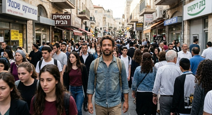 הומאופתיה לחרדות ופאניקה - אדם רגוע בתוך רחוב עמוס אנשים.