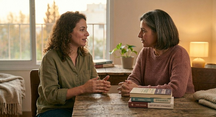 שתי נשים משוחחות בנעימות, המחשה לדיאלוג סביב שאלות ותשובות על הומאופתיה.