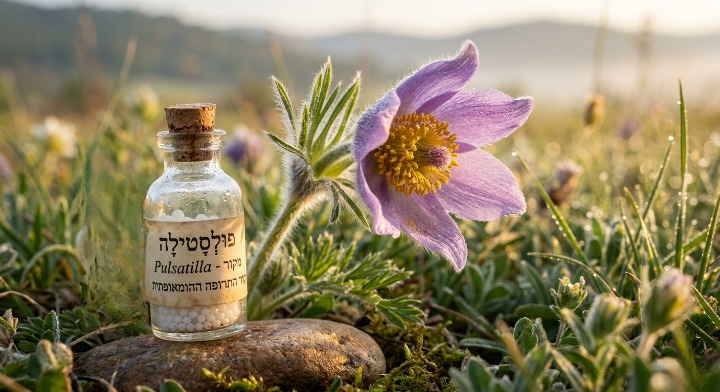 צילום תקריב של פרח הפולסטילה Pulsatilla כמקור לרמדי הומאופתי טבעי