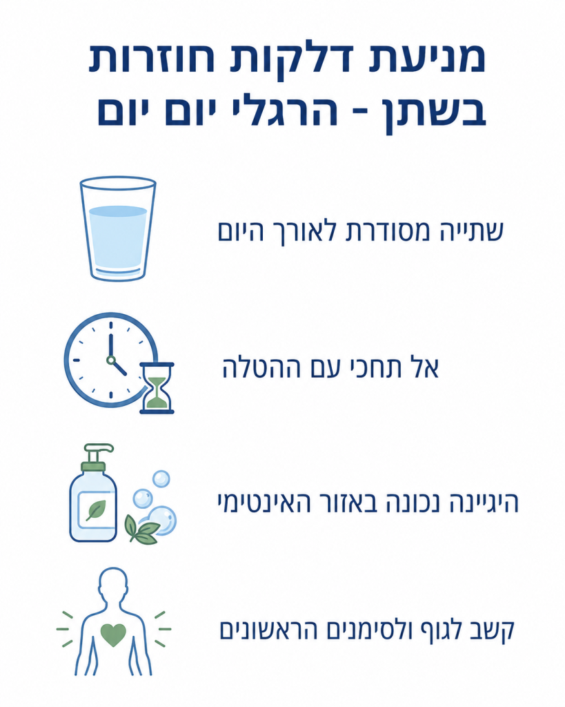 אינפוגרפיה רשימה אנכית עם ארבעה צעדים למניעת דלקות חוזרות.